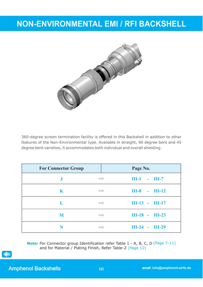 M85049 non environmental EMI backshell | Katalogausschnitt V08/21