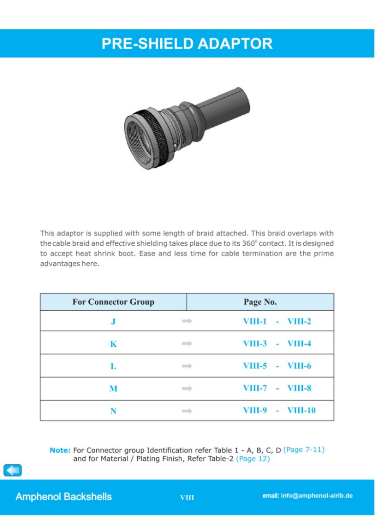 M85049 pre shield adaptor / Katalogausschnitt V08/21