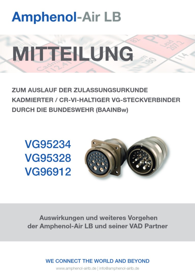 Mitteilung zu kadmierten / Cr-VI-haltigen VG-Steckverbindern