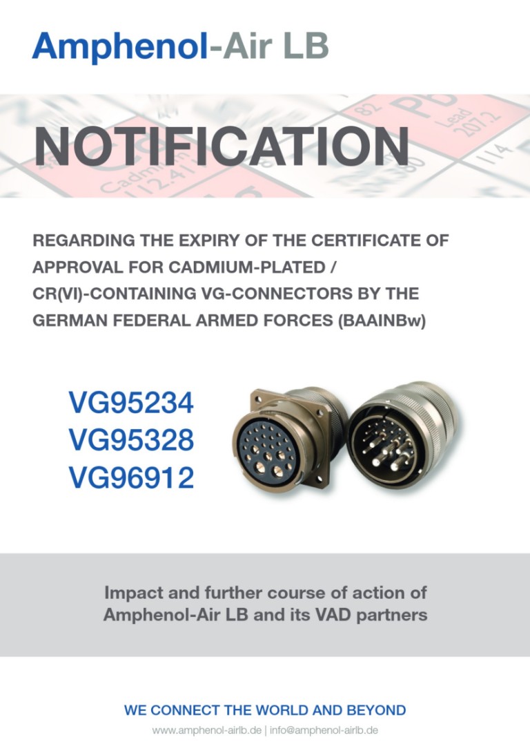 IMPORTANT NOTIFICATION regarding cadmium-plated / Cr-VI-containing VG connectors