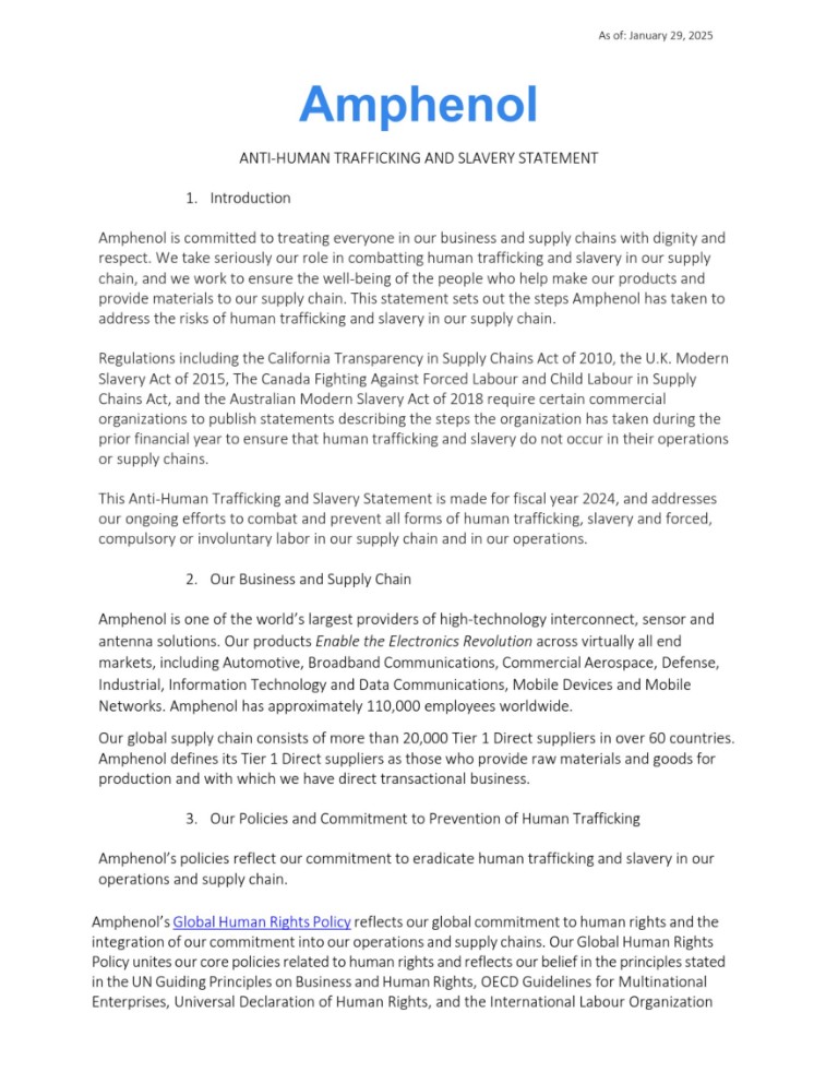 Anti human trafficking & slavery | Statement V01/25