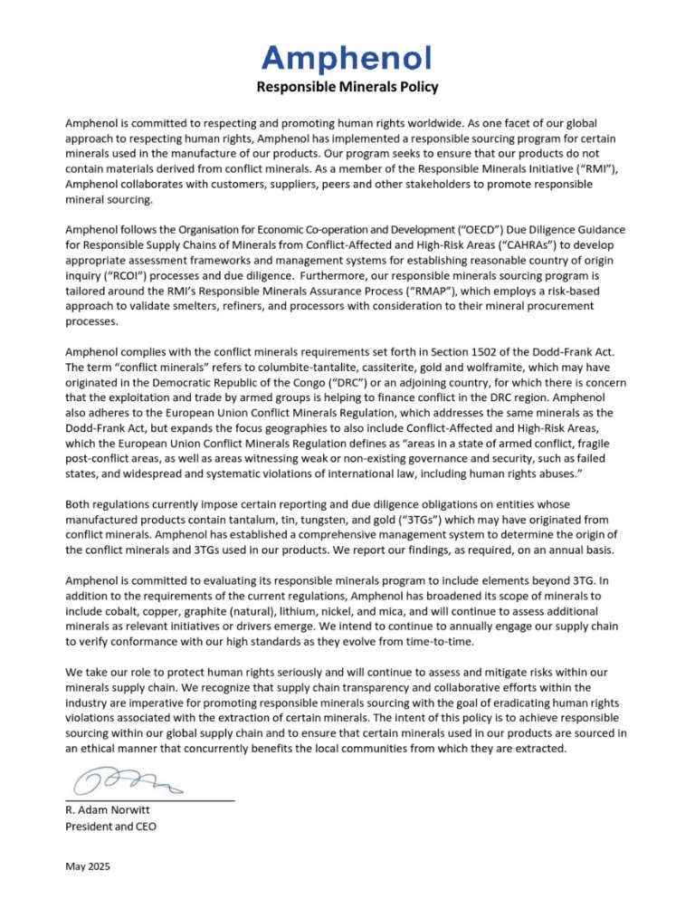 Responsible minerals| Policy V05/21